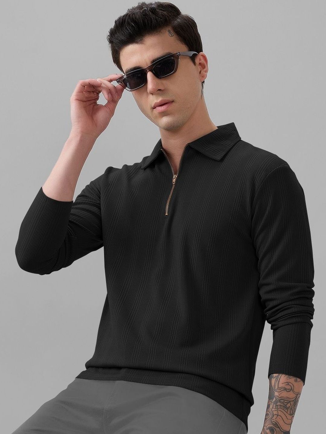 MODALEN Men Striped Polo Collar T-shirt