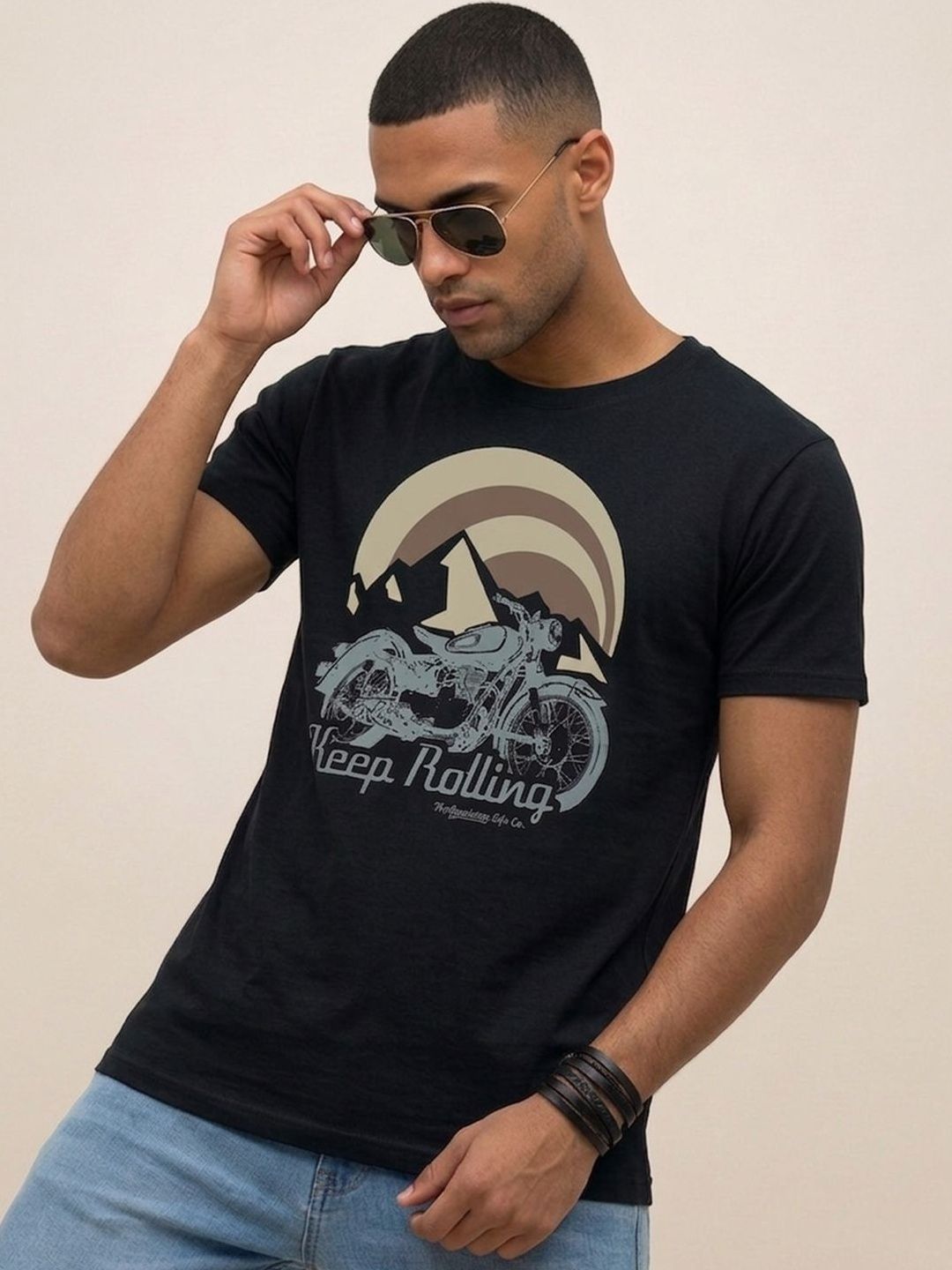 Roadster Men 100 Cotton Printed Round Neck Tshirts