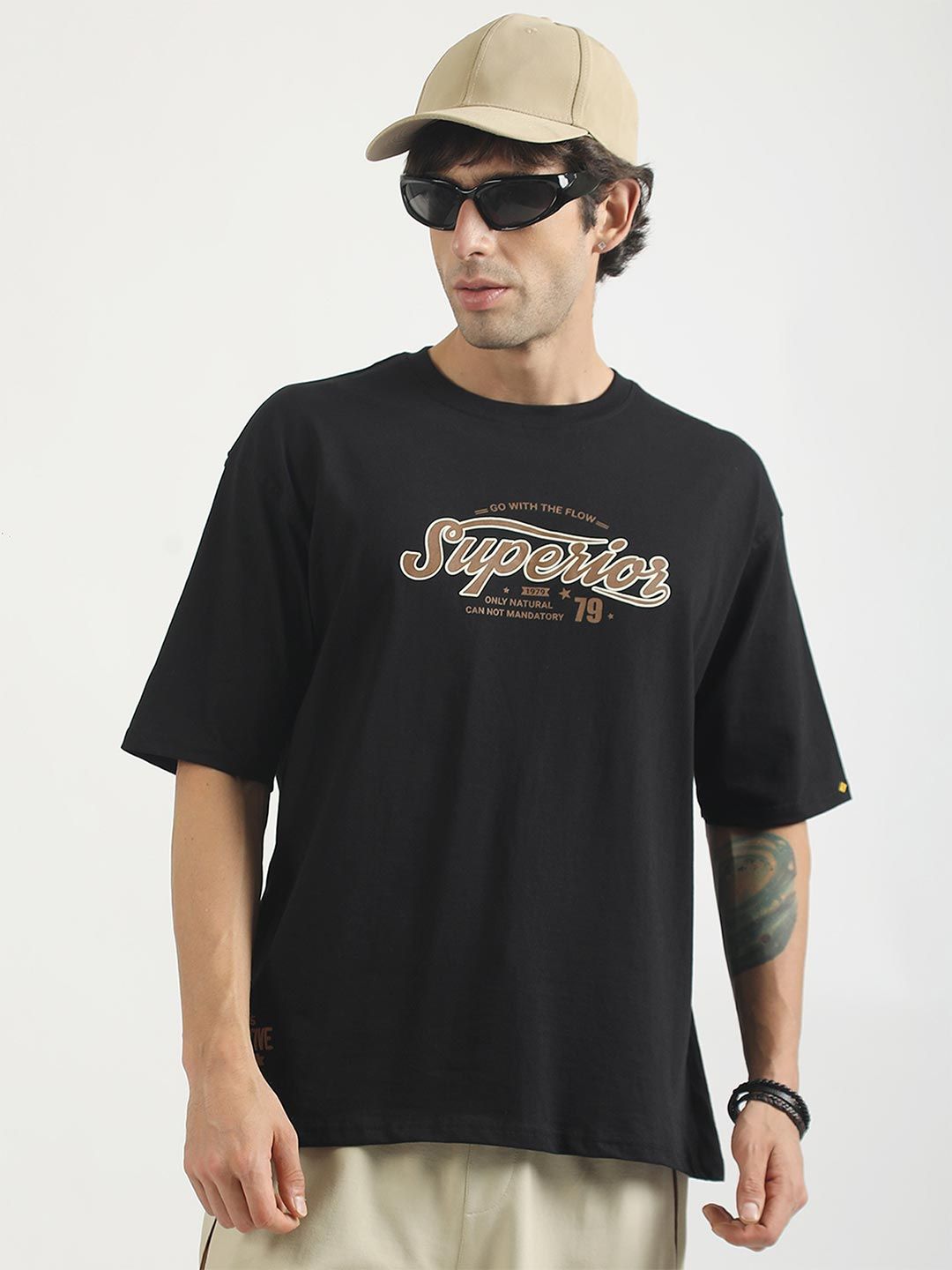 Maniac Men Typography Printed Drop-Shoulder Sleeves T-shirt