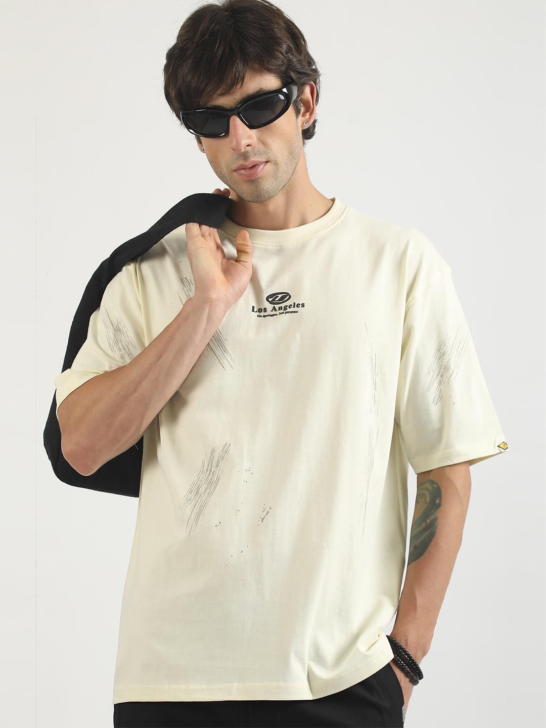 Maniac Men Printed Drop-Shoulder Sleeves T-shirt