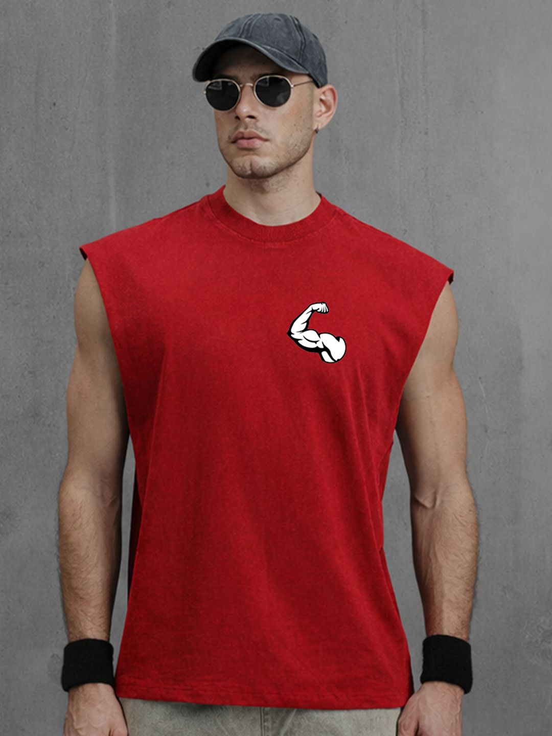 CARRO ARMATO Graphic Printed Round Neck No Sleeves Oversized Cotton T-shirt