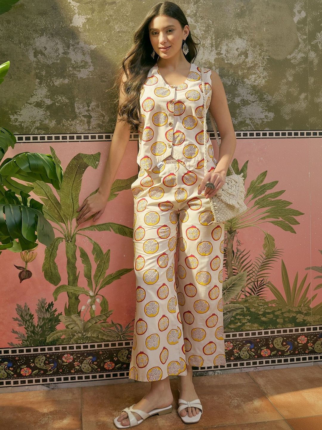 Sangria Floral Cotton Printed Vest Top with Trousers