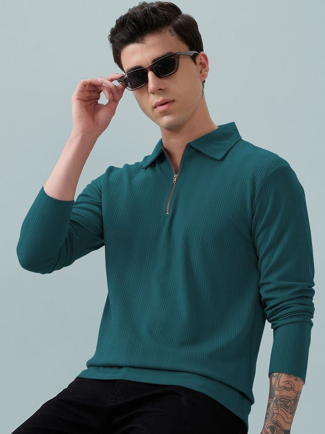 MODALEN Men Striped Polo Collar T-shirt