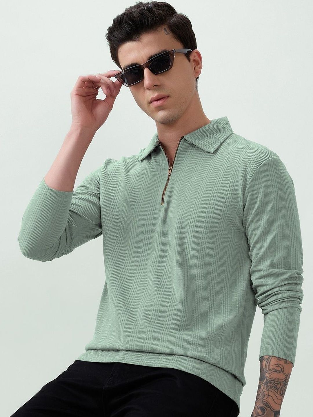 MODALEN Men Striped Polo Collar T-shirt