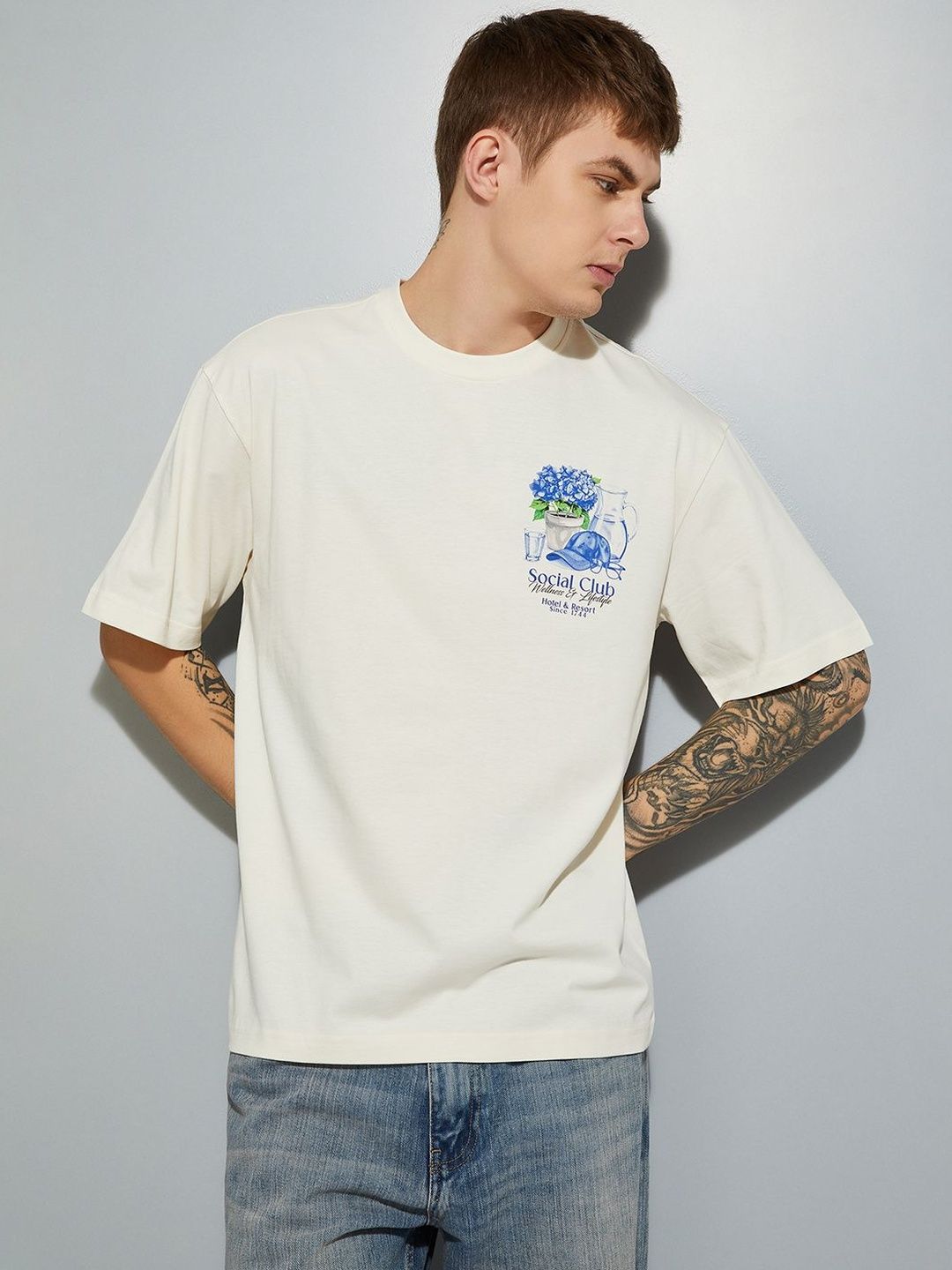 max Men Round Neck Short Sleeves Cotton T-shirt
