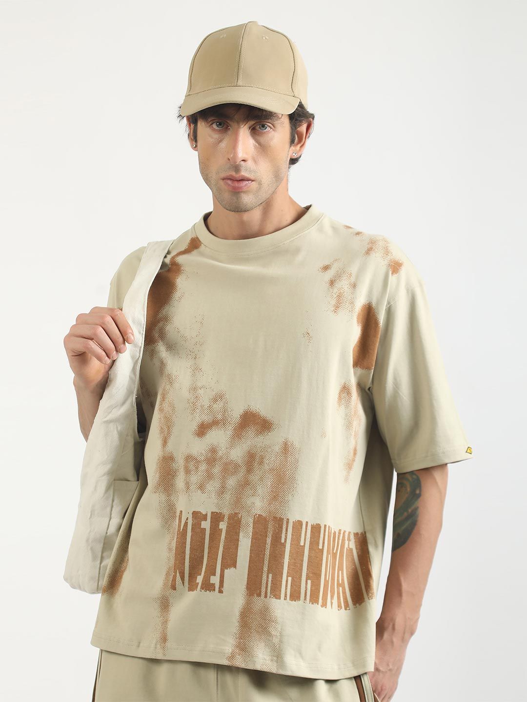 Maniac Men Printed Drop-Shoulder Sleeves T-shirt