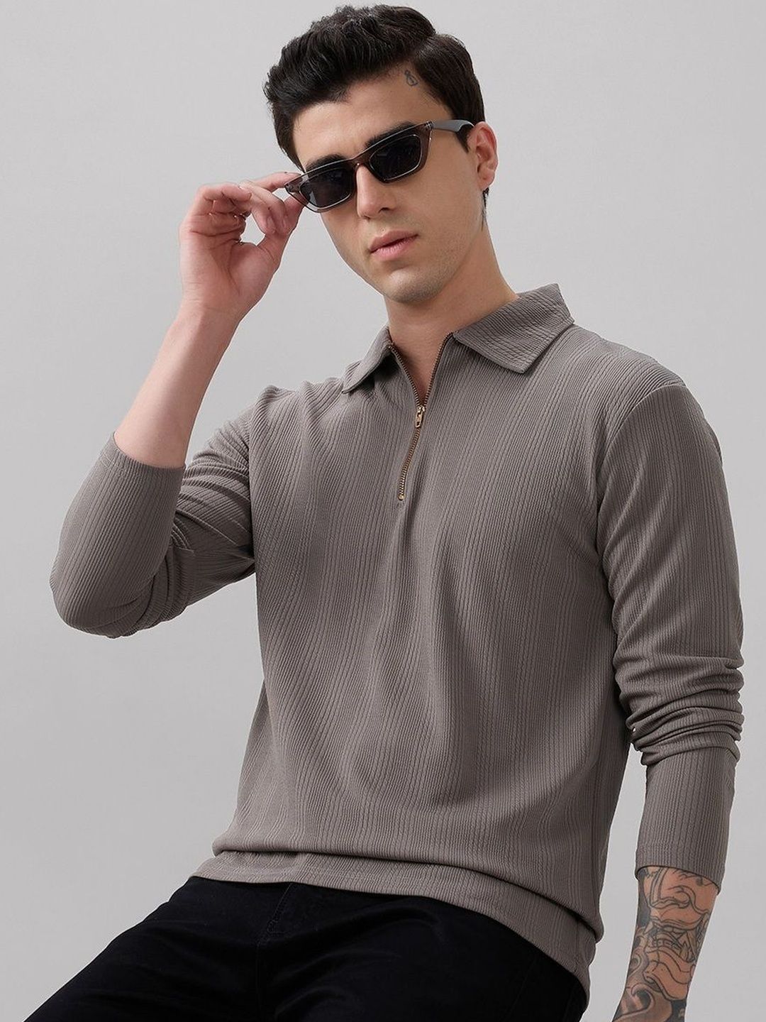 MODALEN Men Striped Polo Collar T-shirt