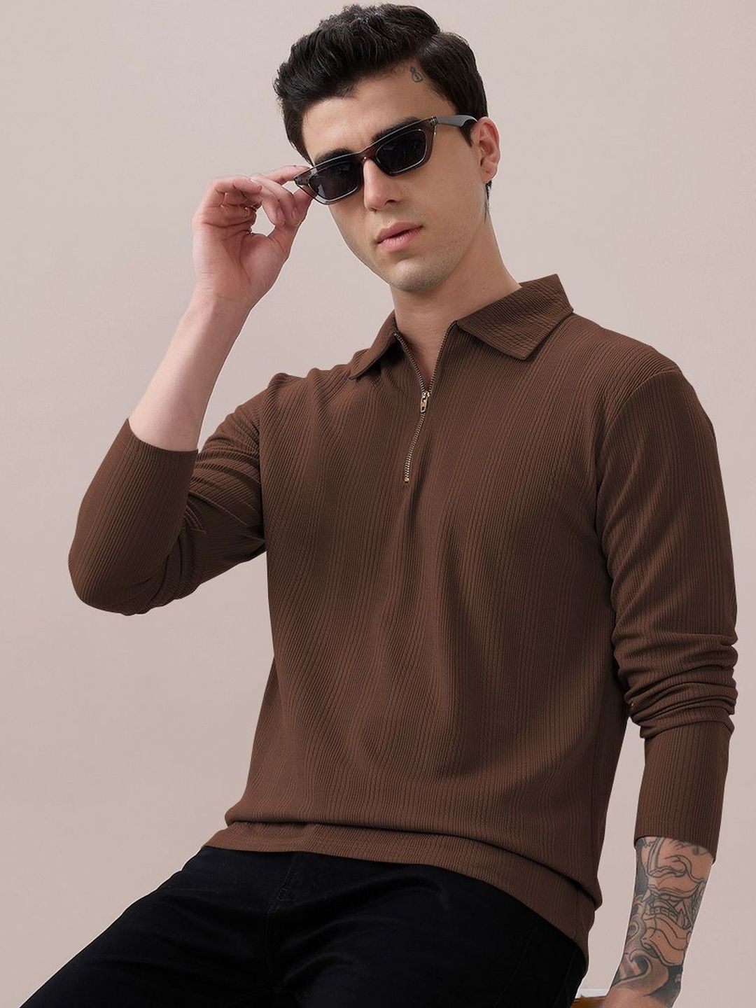 MODALEN Men Striped Polo Collar T-shirt