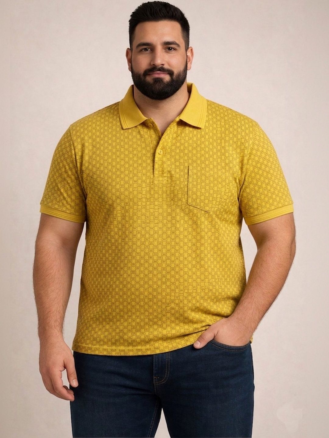 Davno Men Printed Polo Collar T-shirt