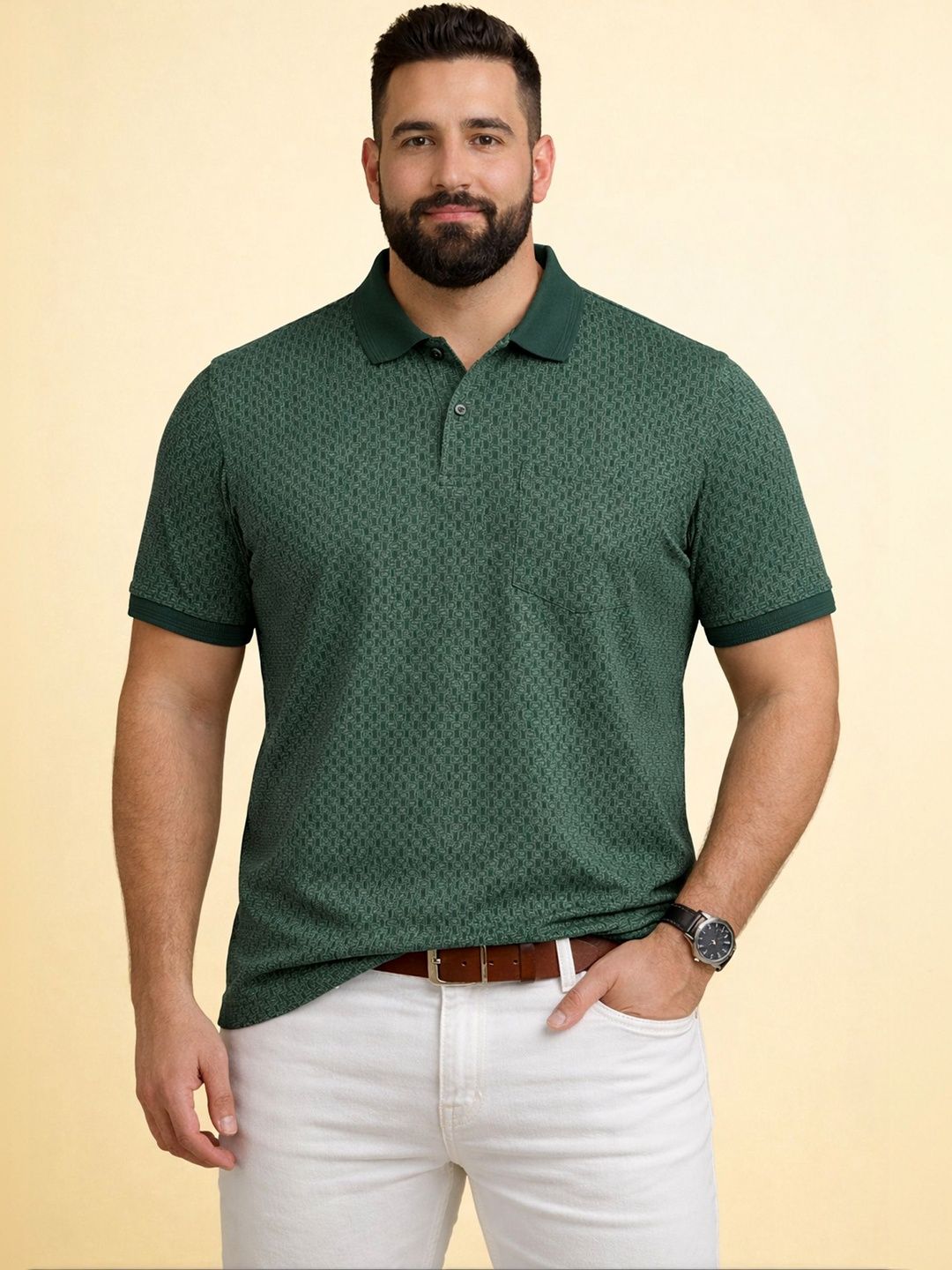 Davno Men Printed Polo Collar T-shirt