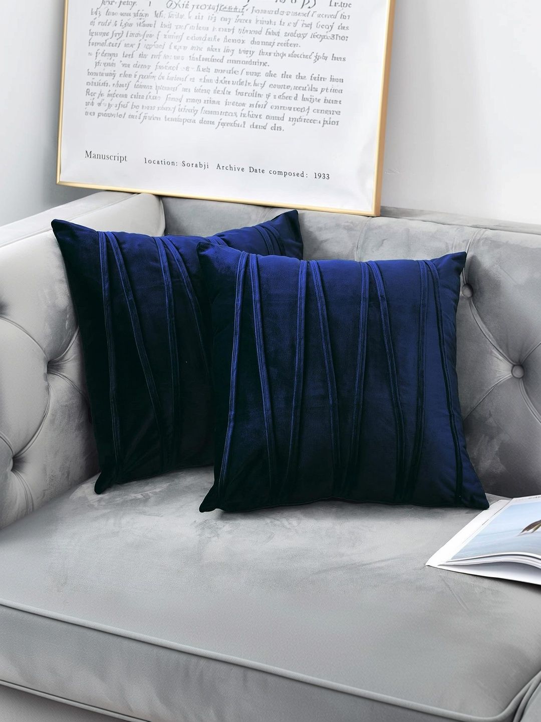 KNOTTING HOME Blue Set of 2 Velvet Square Cushion Covers