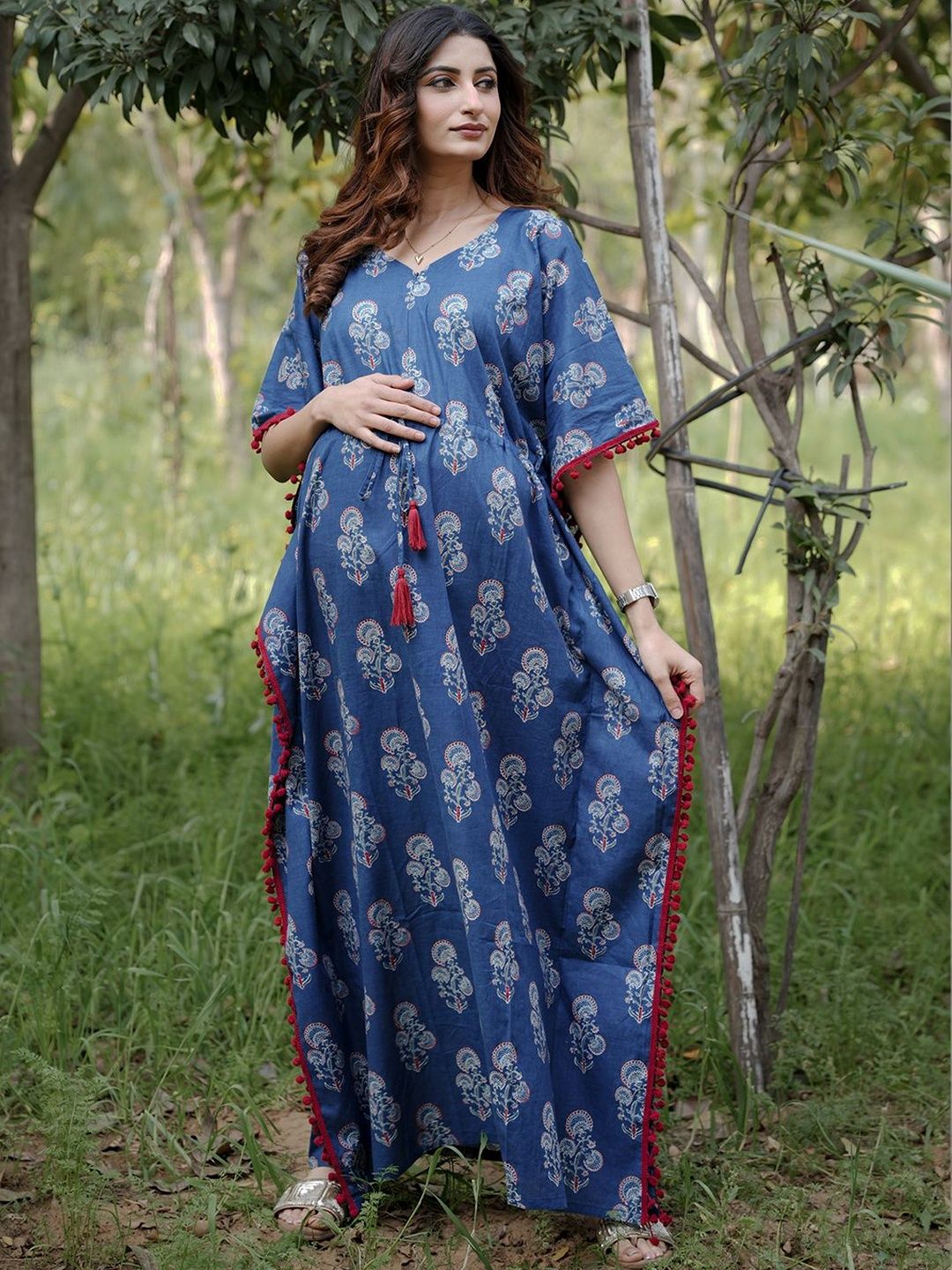 Aujjessa Aujjessa Ethnic Motifs Printed Maternity Kaftan Maxi Dress