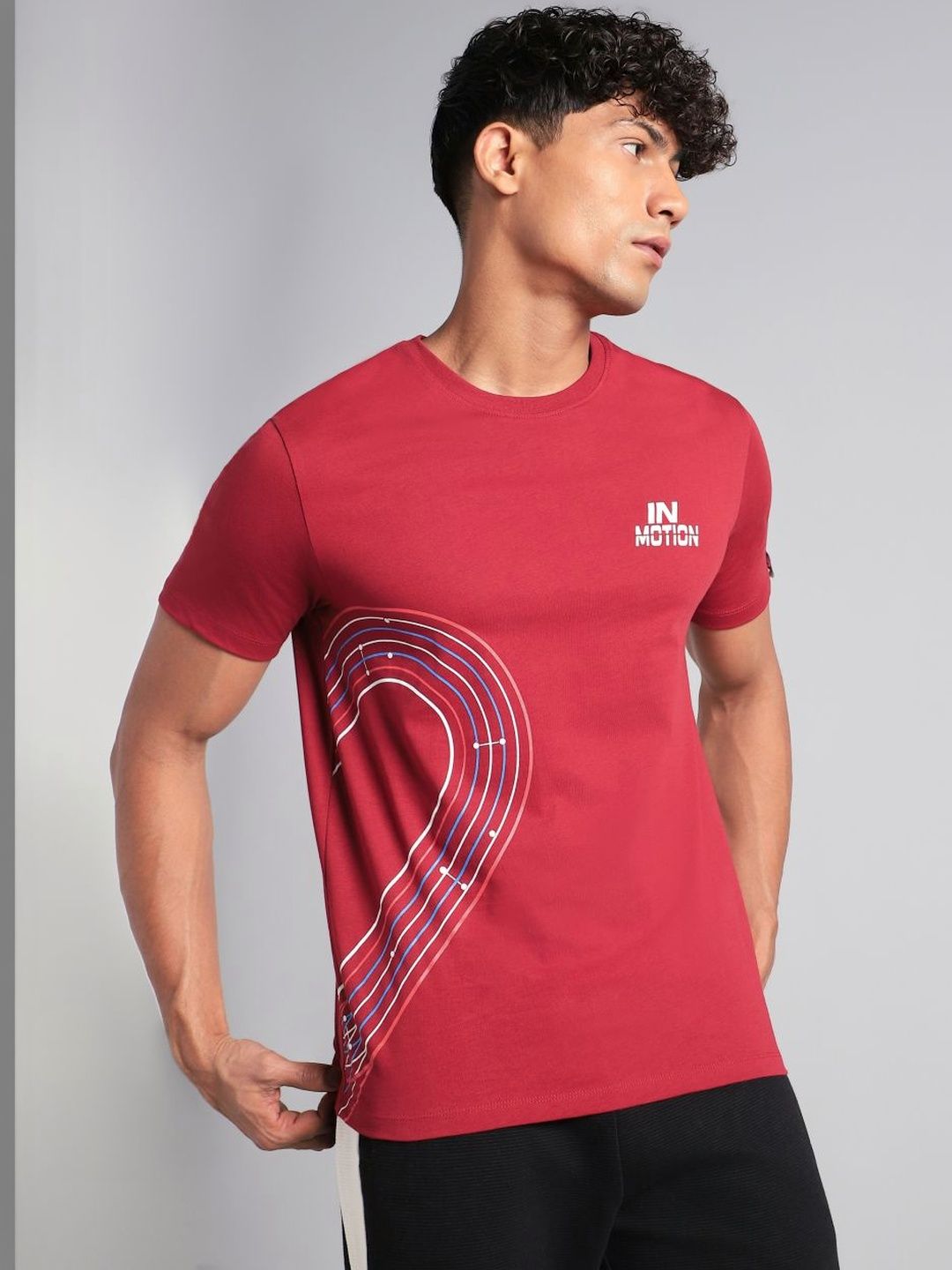 CULT Men's Maroon In Motion Graphic T-shirt