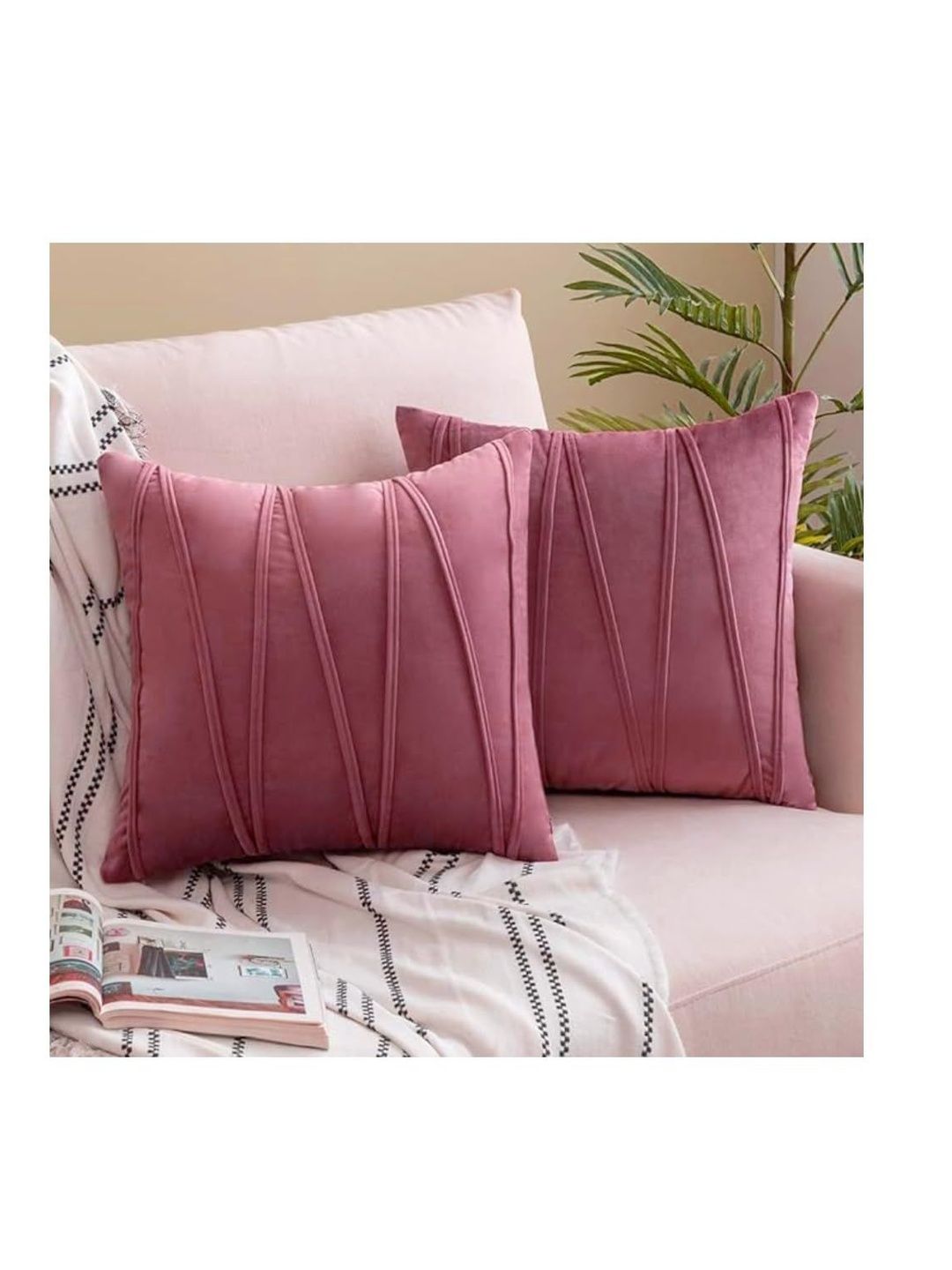 KNOTTING HOME Pink Set of 2 Velvet Square Cushion Covers