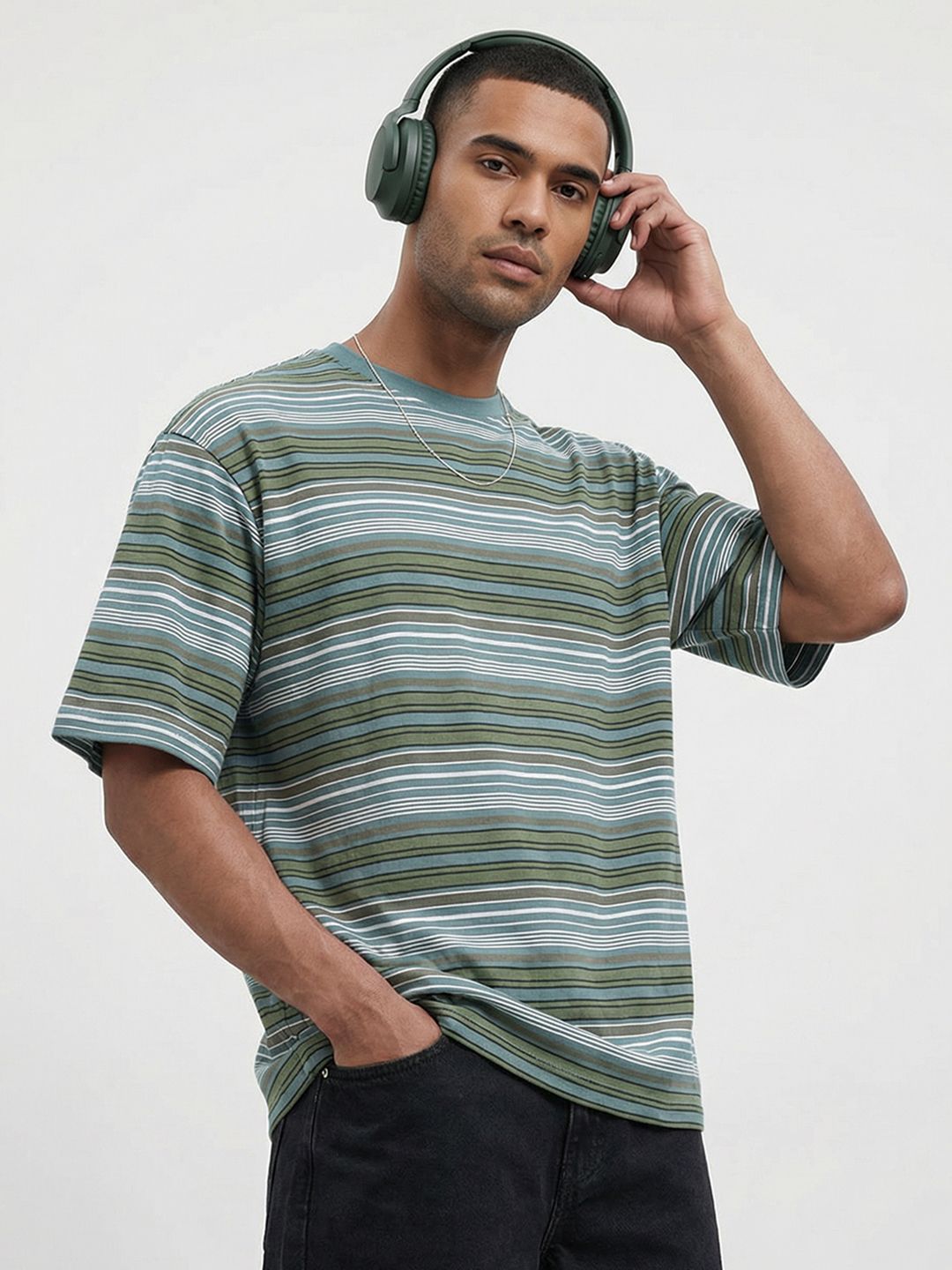 The Roadster Life Co. Men Striped Relaxed Fit T-shirt