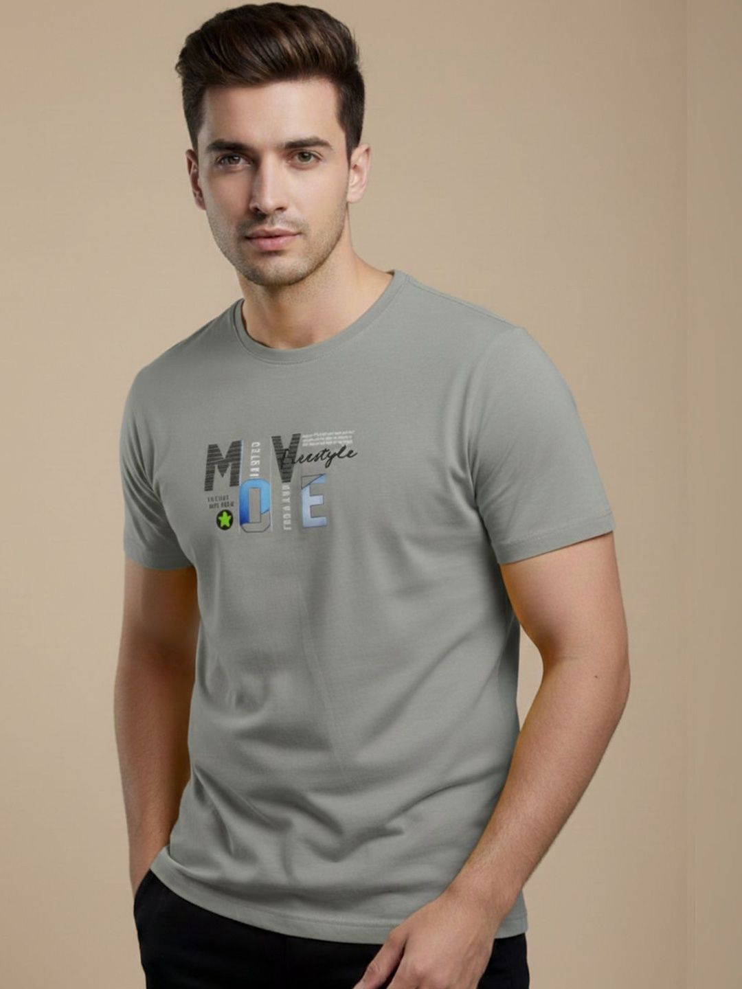 MOUNTAIN COLOURS Typography Printed Cotton T-shirt