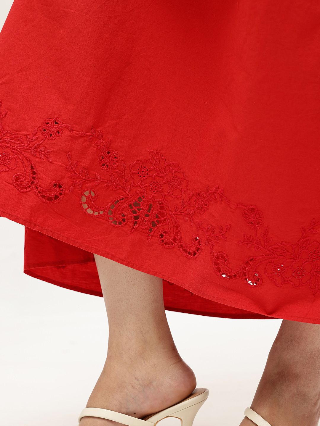 Floral Embroidered Halter Neck Pure Cotton A-Line Maxi Dress