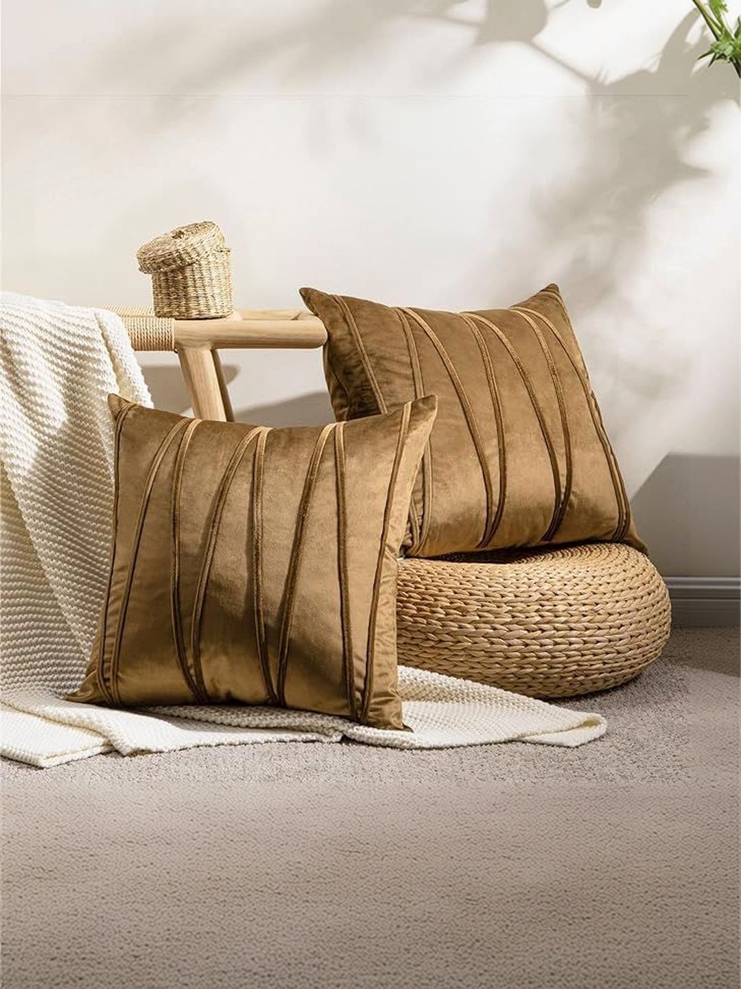 KNOTTING HOME Brown Set of 2 Velvet Square Cushion Covers