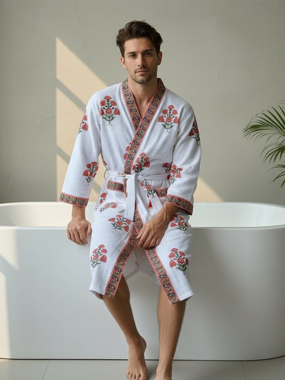 Jinaya's Printed Pure Cotton Knee Length Bath Robe & Wraps