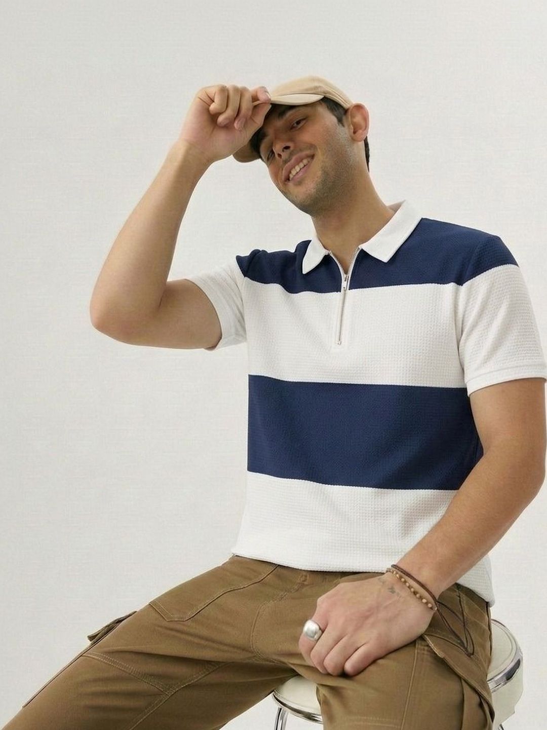 Mobox Men Striped Polo Collar T-shirt