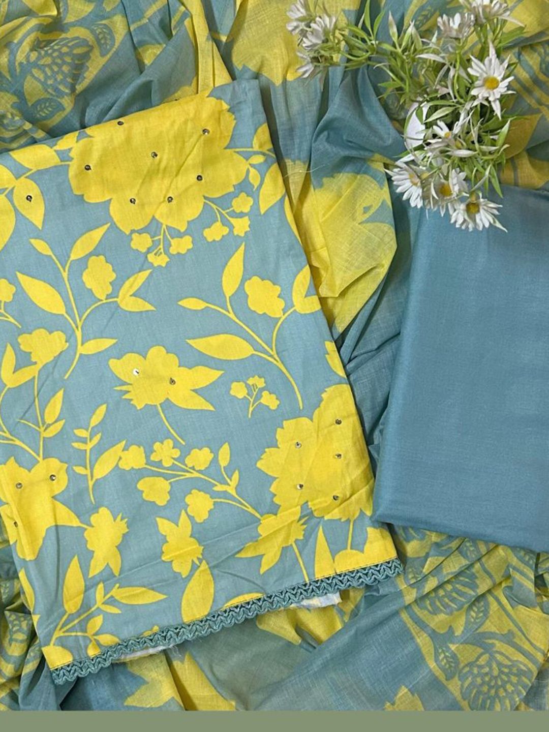 EJS Printed Pure Cotton Unstitched Dress Material