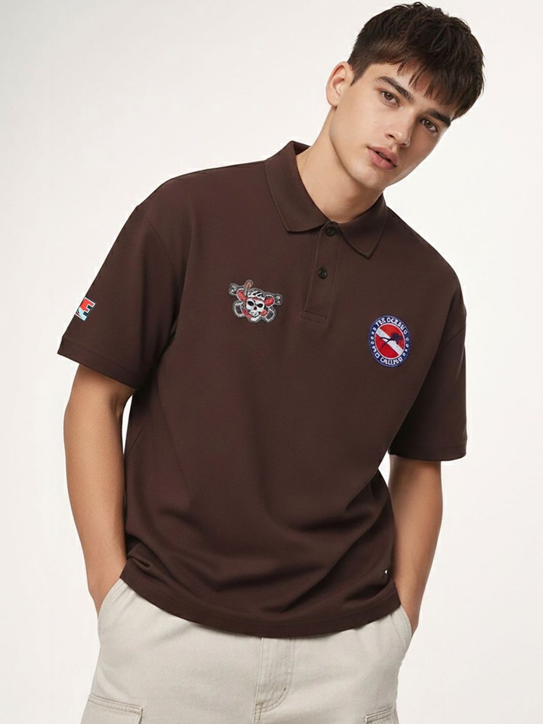 glitchez Men Printed Polo Collar Applique T-shirt