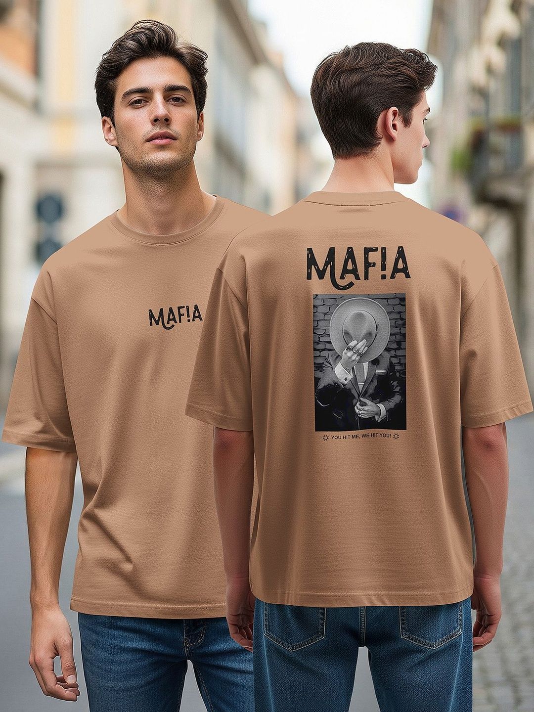 BULLMER Typography Printed Round Neck Oversized T-shirt