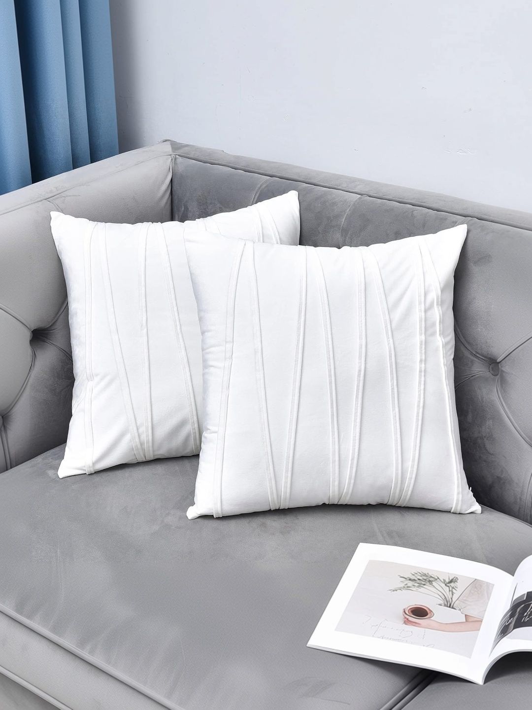 KNOTTING HOME White Set of 2 Velvet Square Cushion Covers