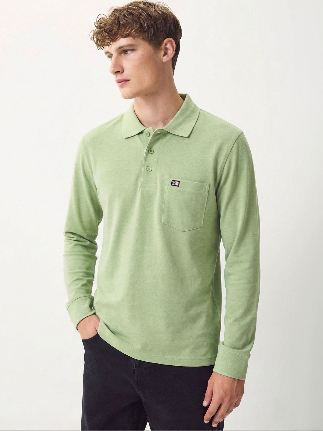 SANDPIPER Long Sleeves Polo Collar Cotton T-shirt