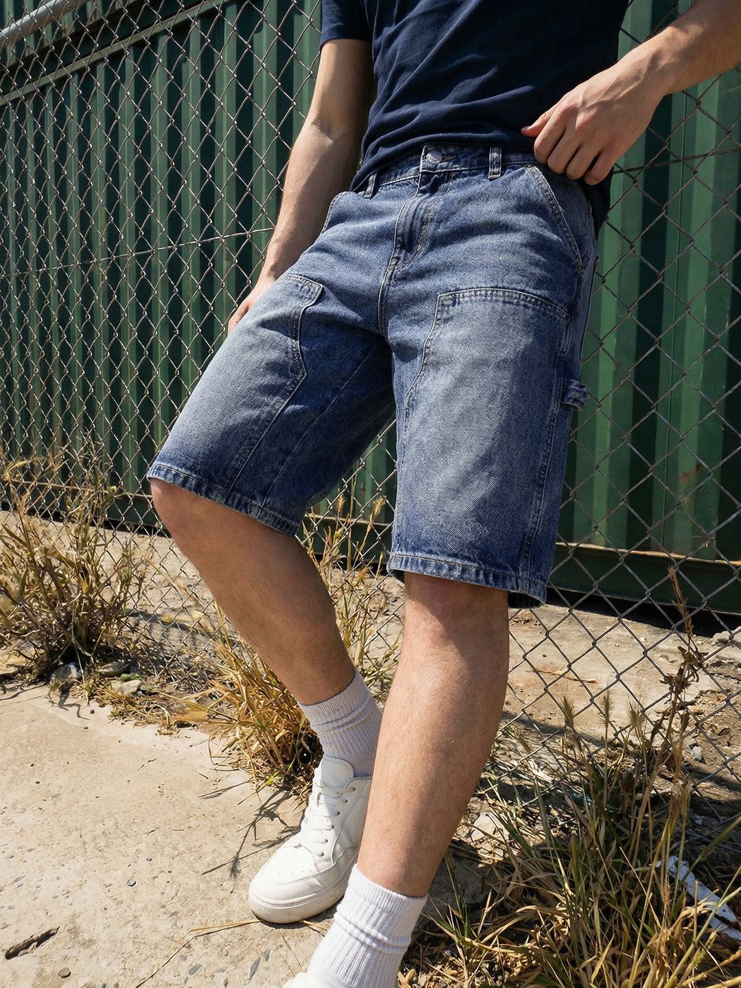 The Roadster Life Co. Men Washed Effect Mid-Rise Pure Cotton Relaxed Fit Jorts
