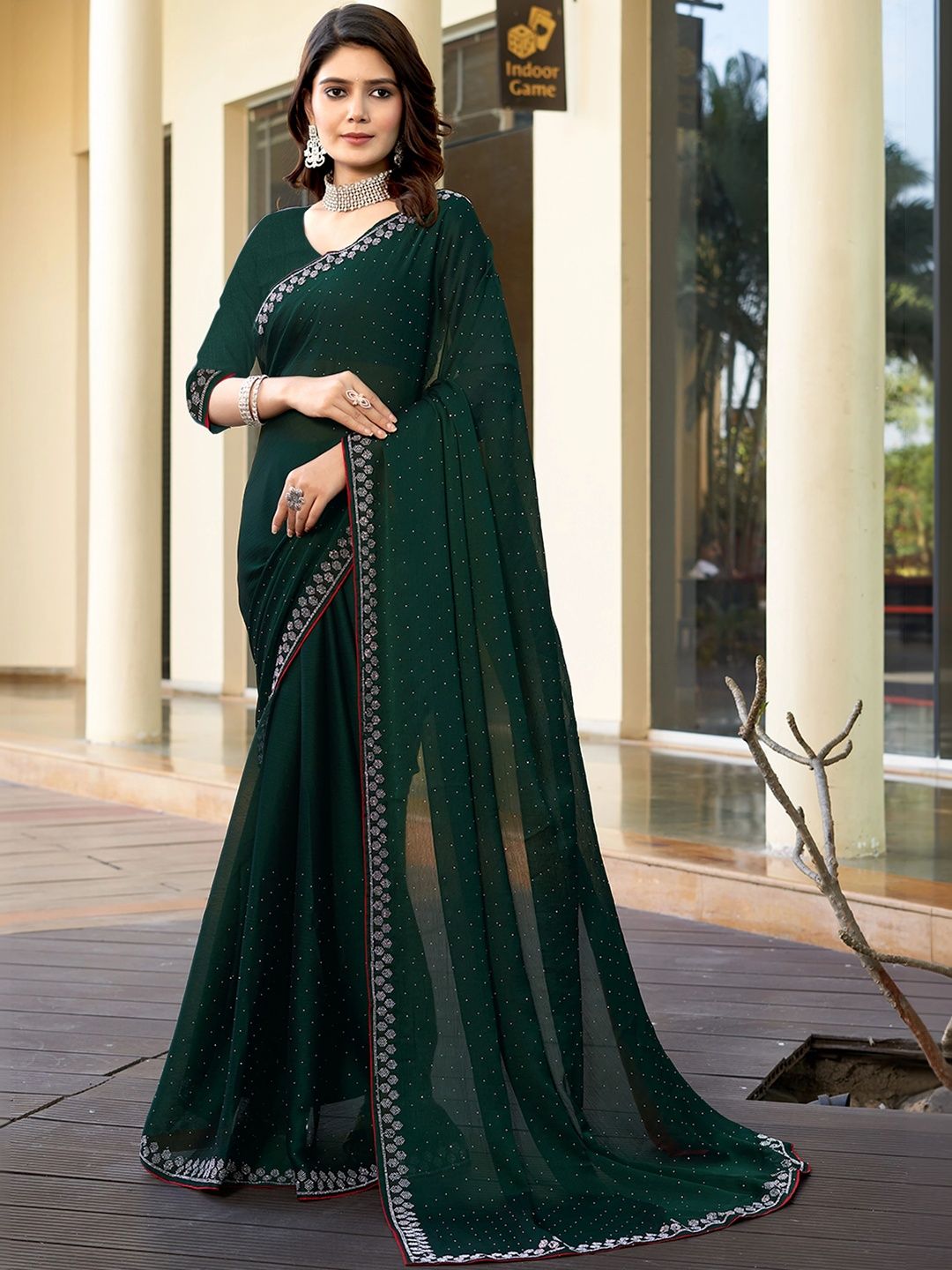 Sangria Embellished Saree with Unstitched Blouse