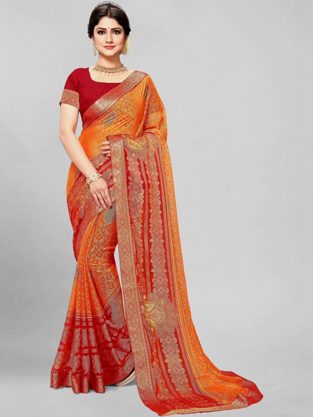 Sangria Printed Sarees With Unstitched Blouse