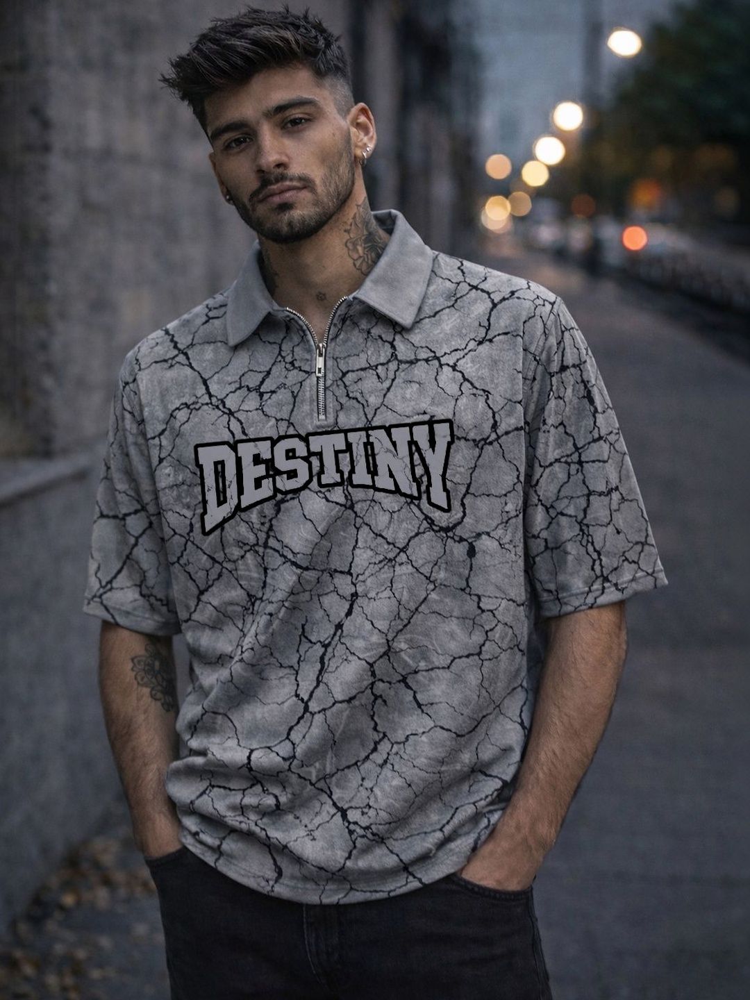 Force Graphic Printed Polo Collar Pockets T-shirt