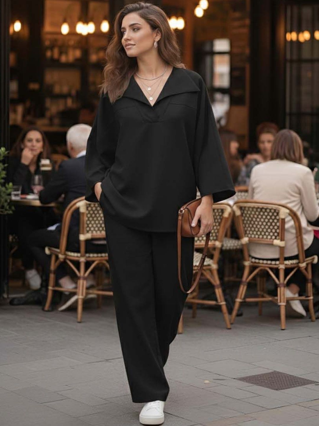 SZN V-Neck Three-Quarter Sleeves Top with Trousers