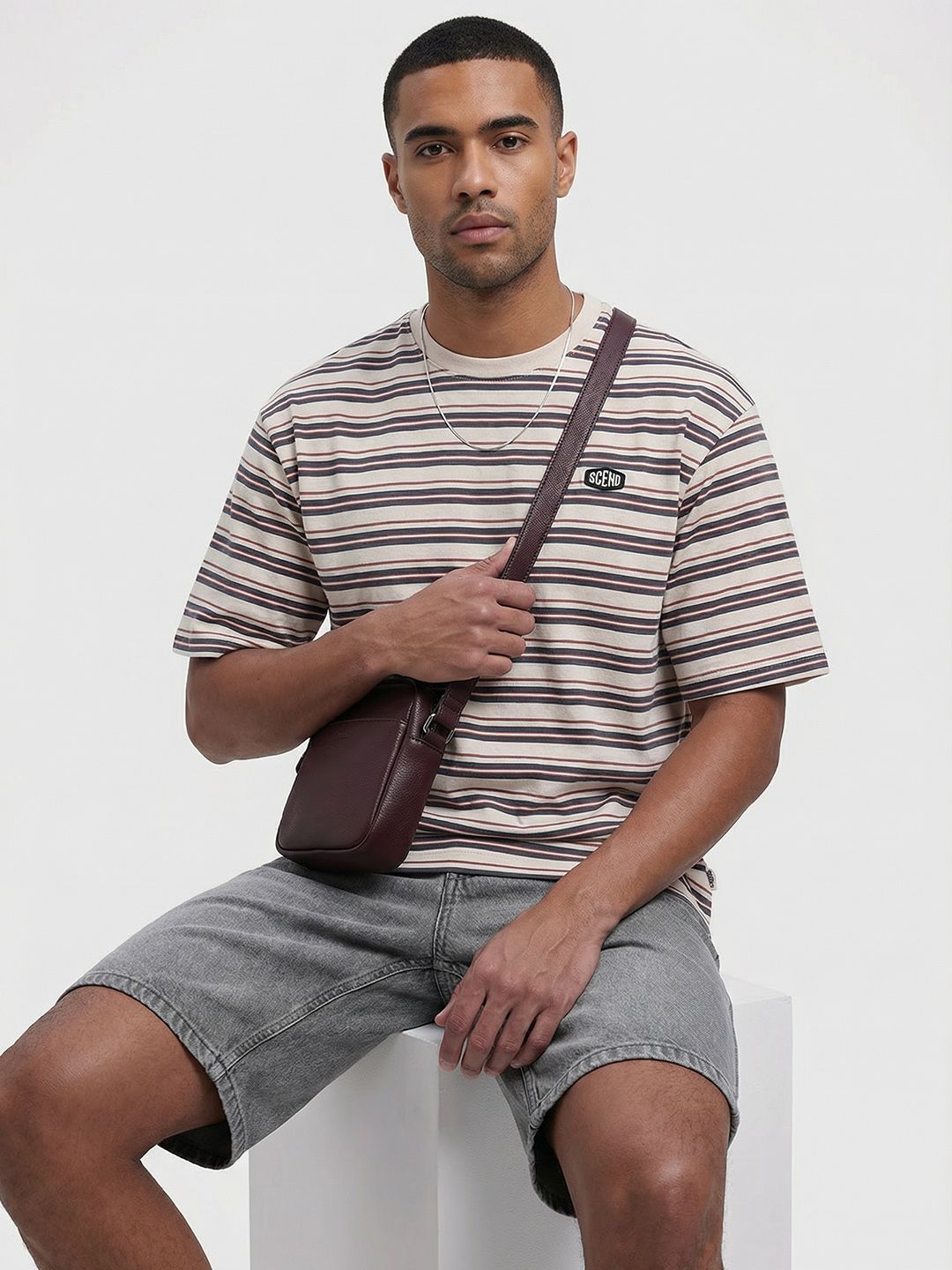 The Roadster Life Co. Striped Drop-Shoulder Sleeves T-shirt