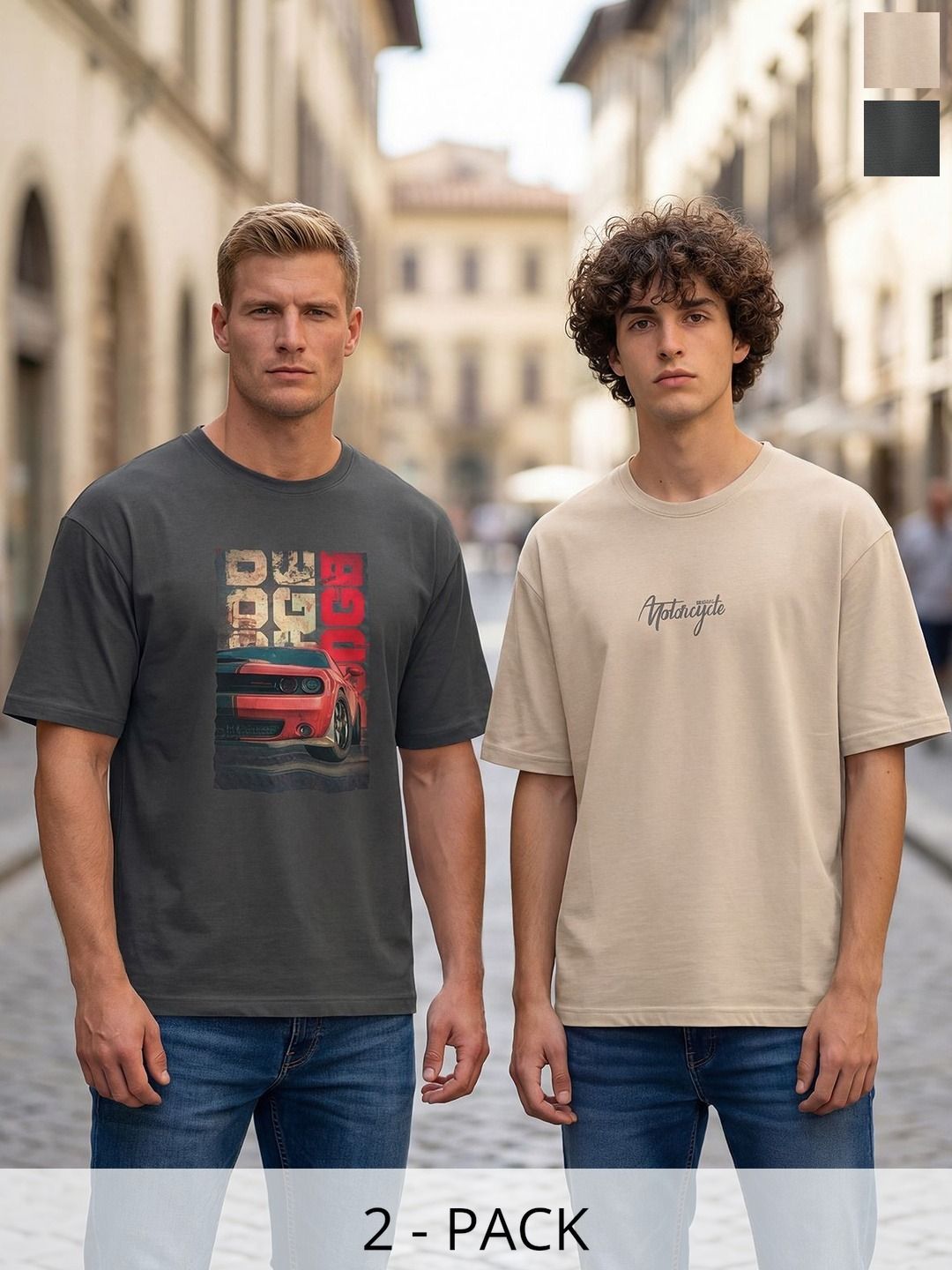 BULLMER Pack Of 2 Typography Printed Round Neck T-shirt
