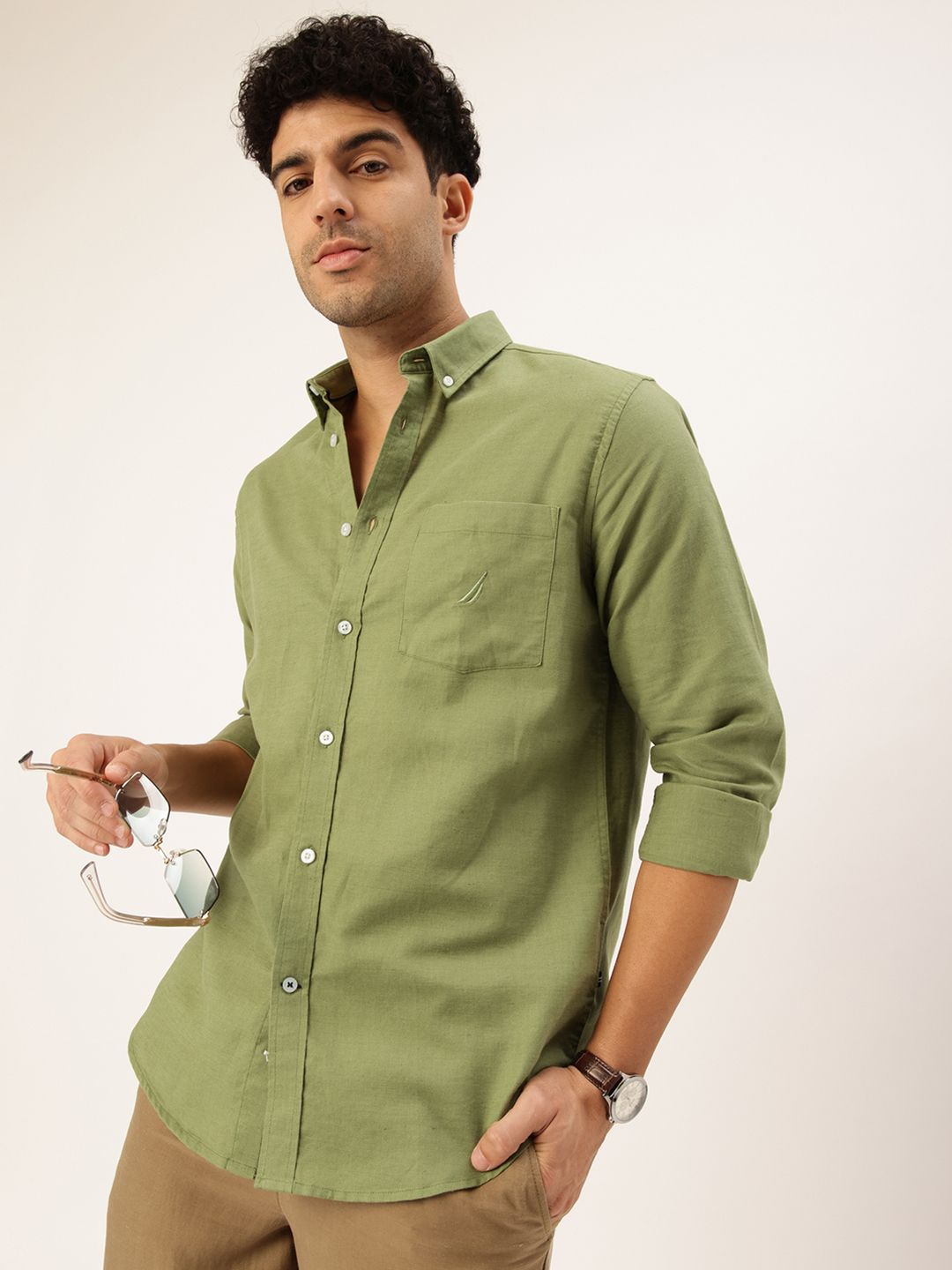 Nautica Nautica Men Linen Cotton Casual Shirt