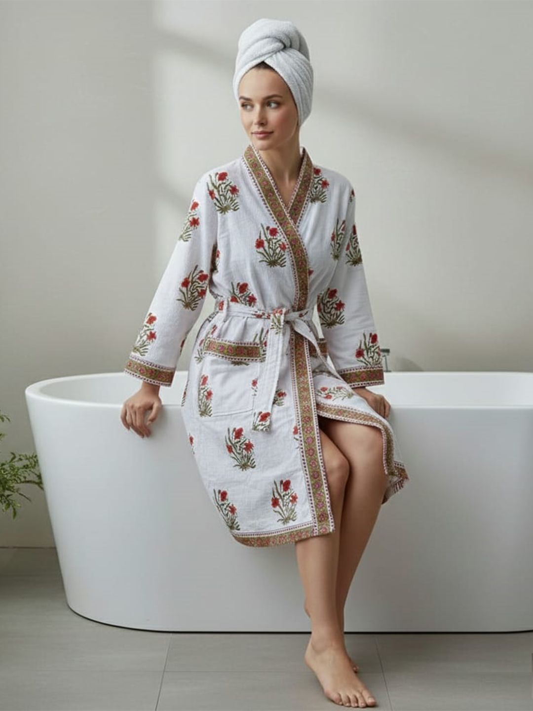 Jinaya's Unisex Printed Pure Cotton Bath Robe & Wraps