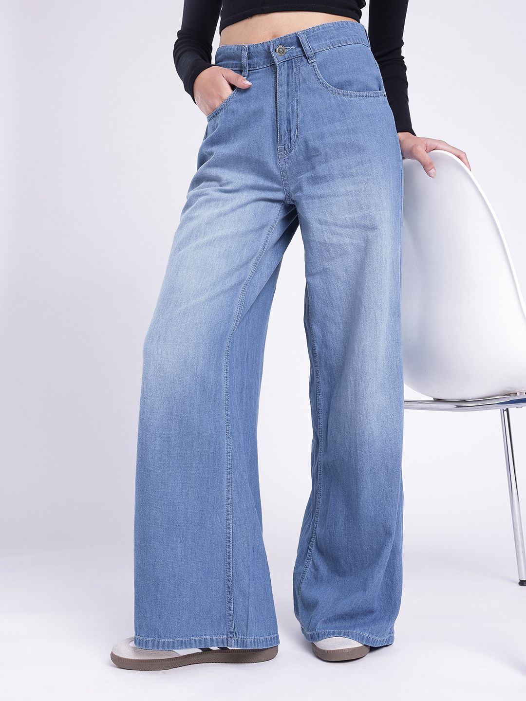 glitchez Women Wide Leg Light Fade Jeans