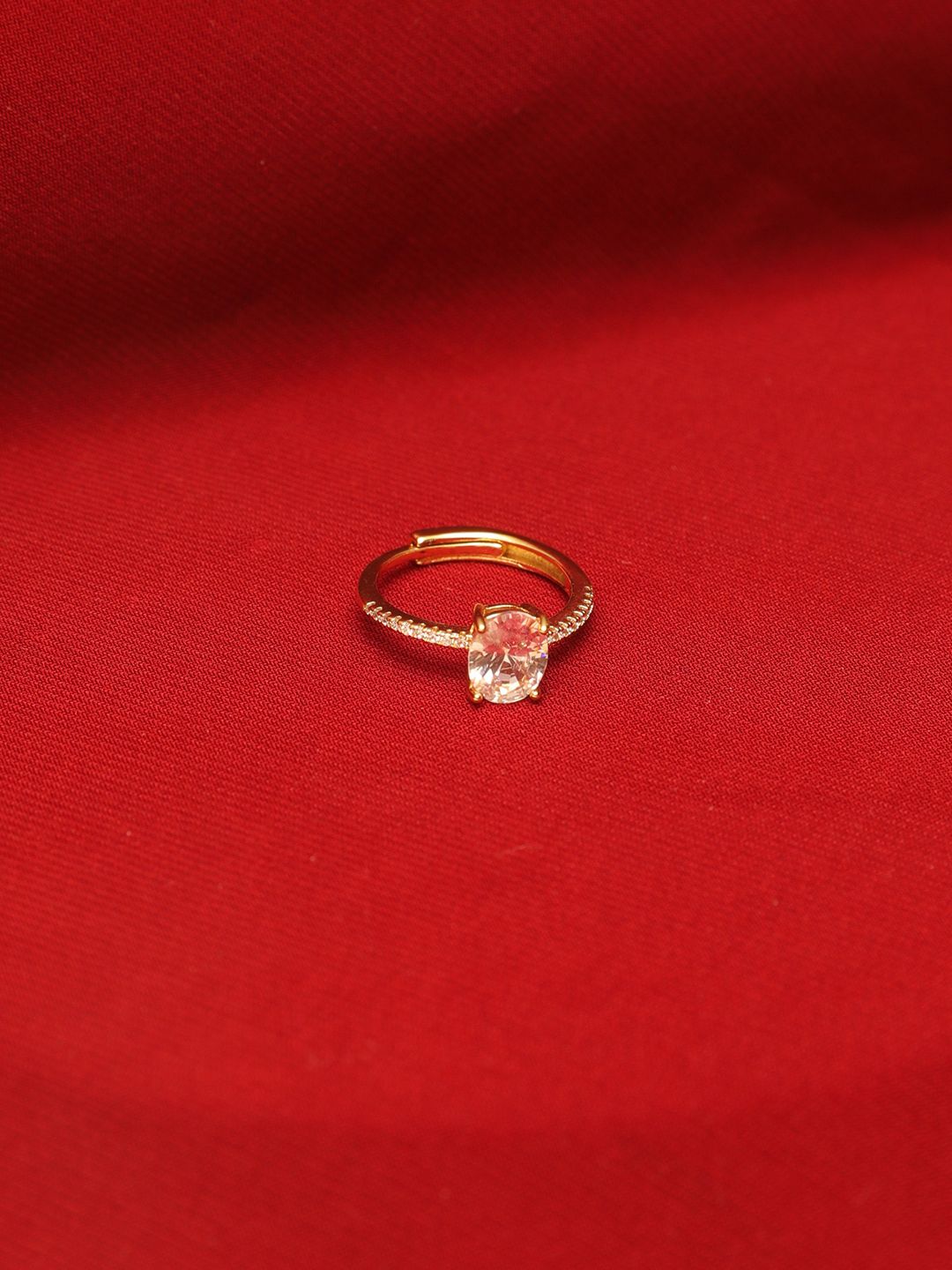 Golden Oval-Cut Diamond Ring SALTY Golden Oval-Cut American Diamond Studded Ring For Women & Girls