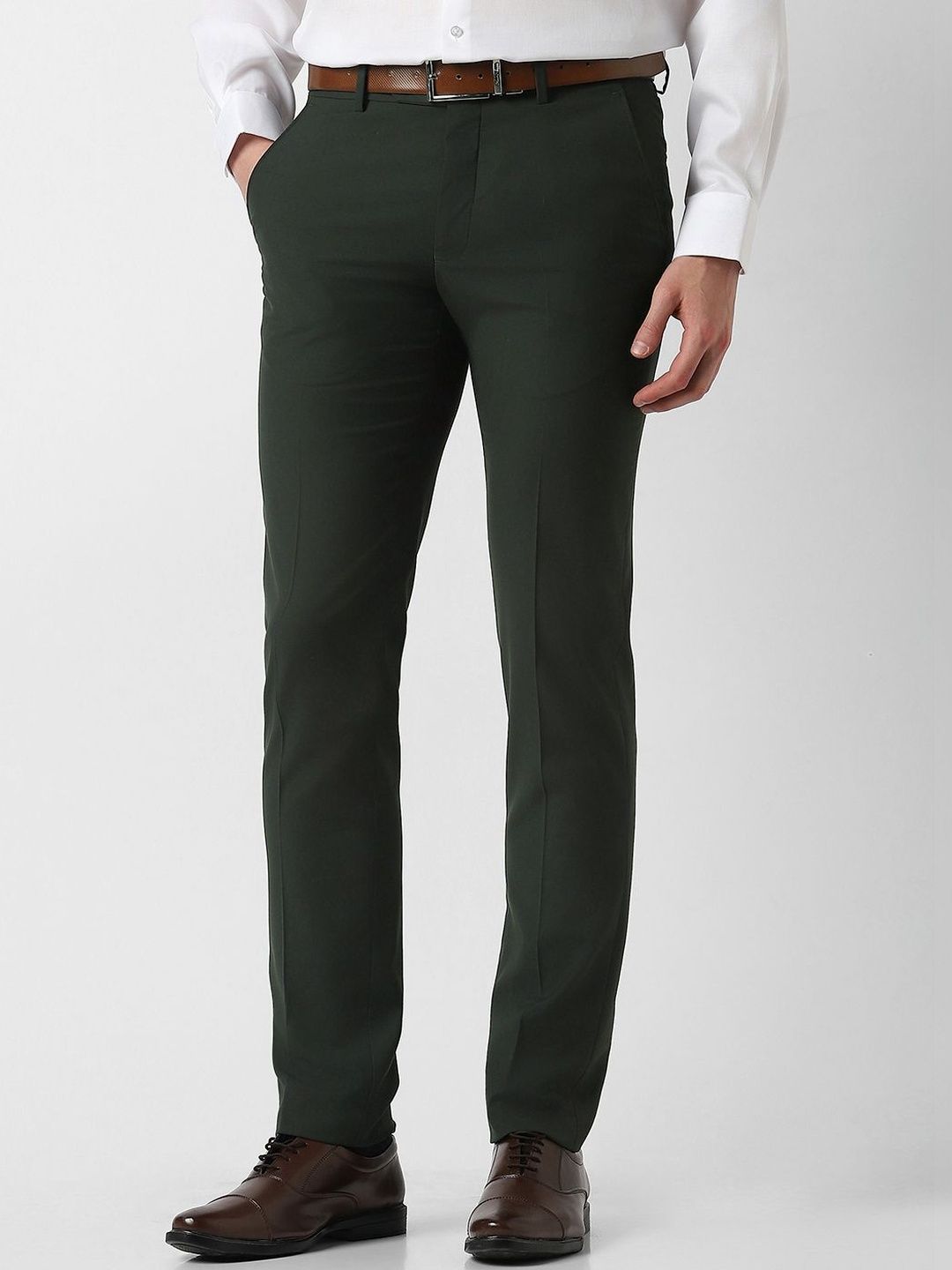 Peter England Peter England Men Green Solid Formal Trousers