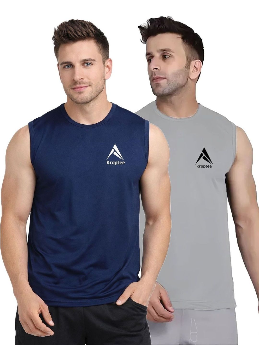 Kroptee Pack of 2 Cotton Blend Gym Vest