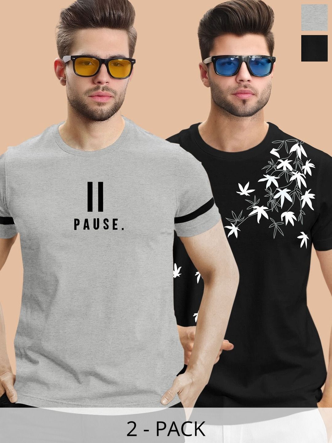 SZN Printed Men Round Neck Grey Black Tshirts
