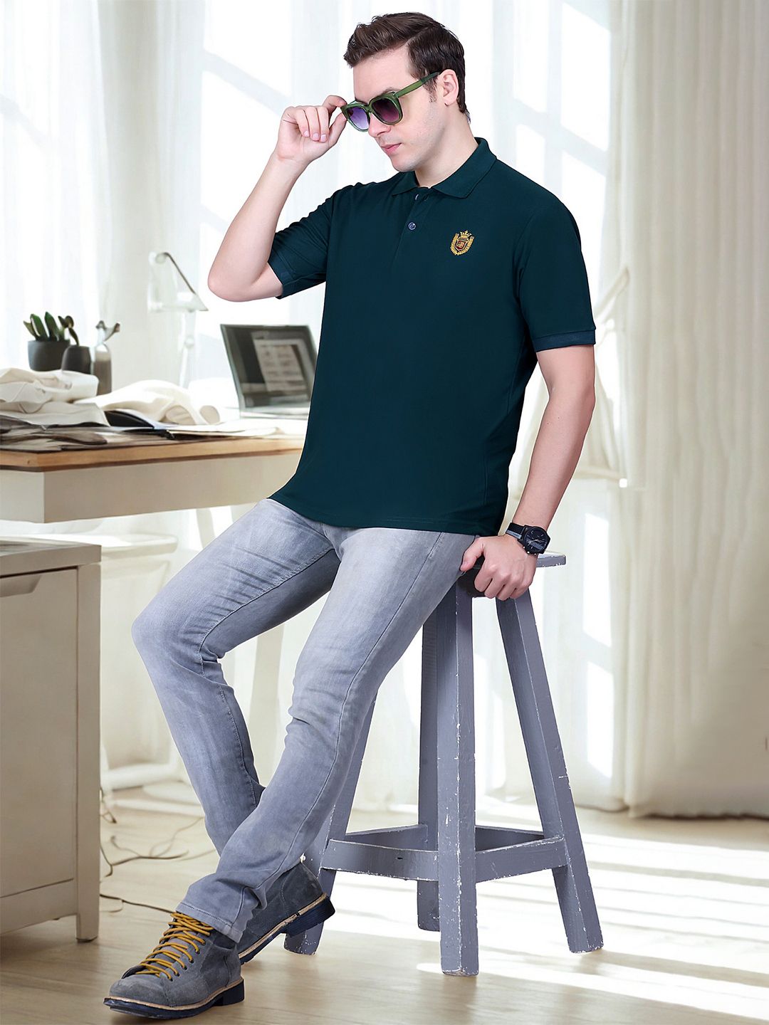 FLOSBERRY Men Polo Collar T-shirt