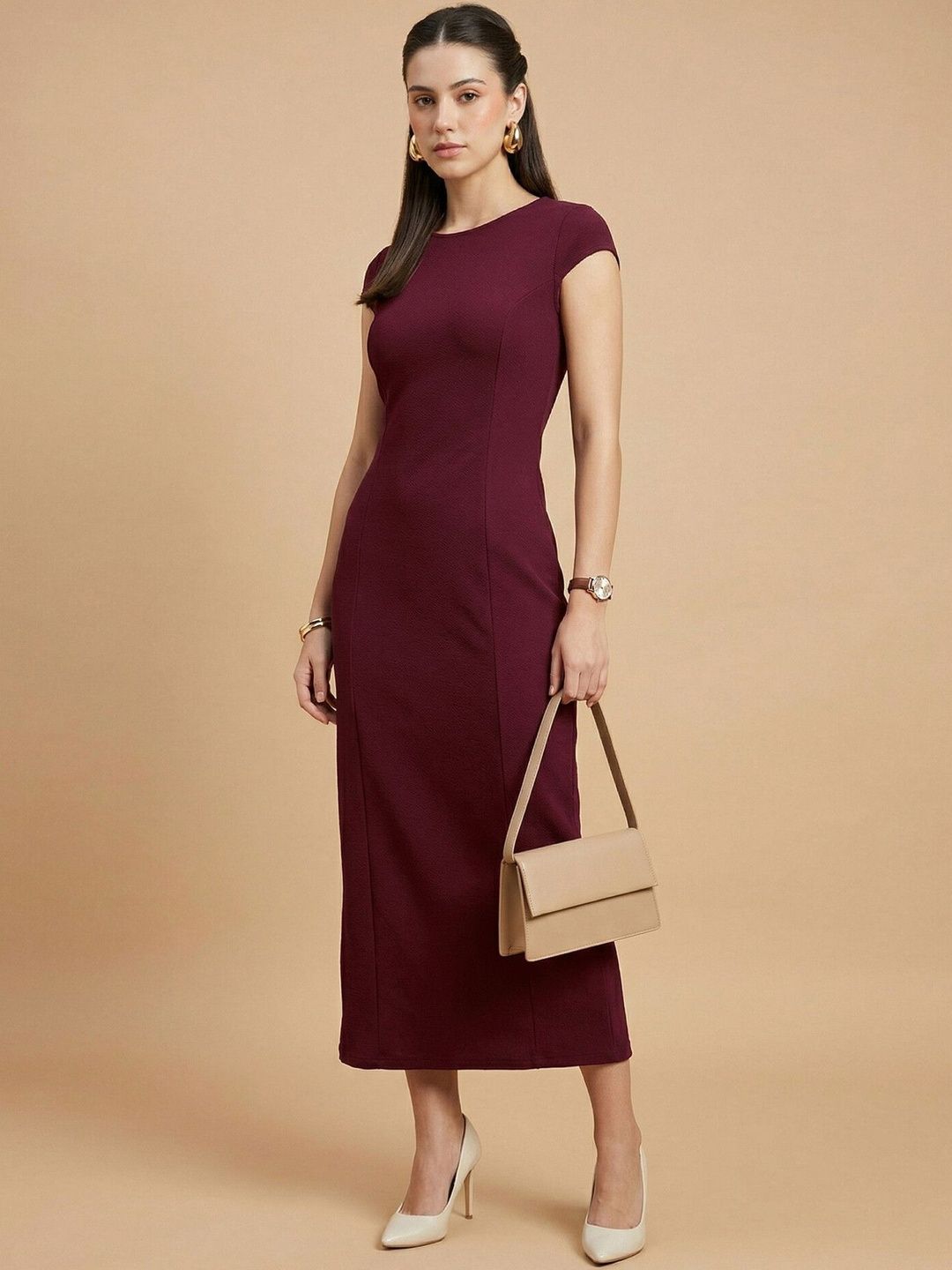 Chemistry Round Neck Bodycon Midi Dress