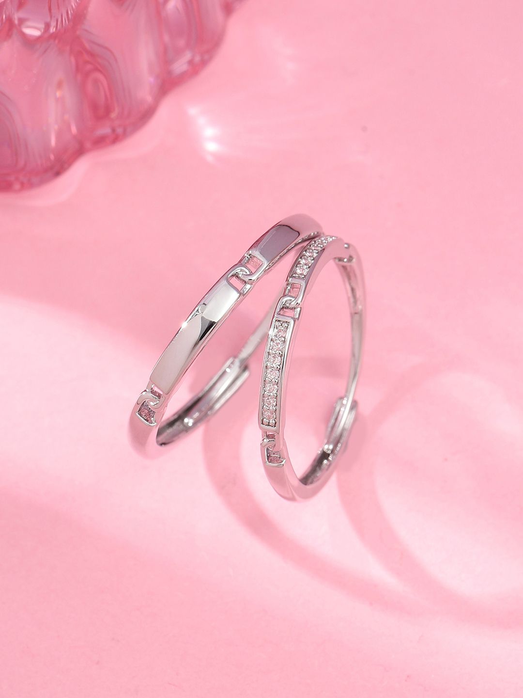 SALTY Unisex Set Of 2 Regal Radiance Stone Studded Ring For Girlfriend & Boyfriend