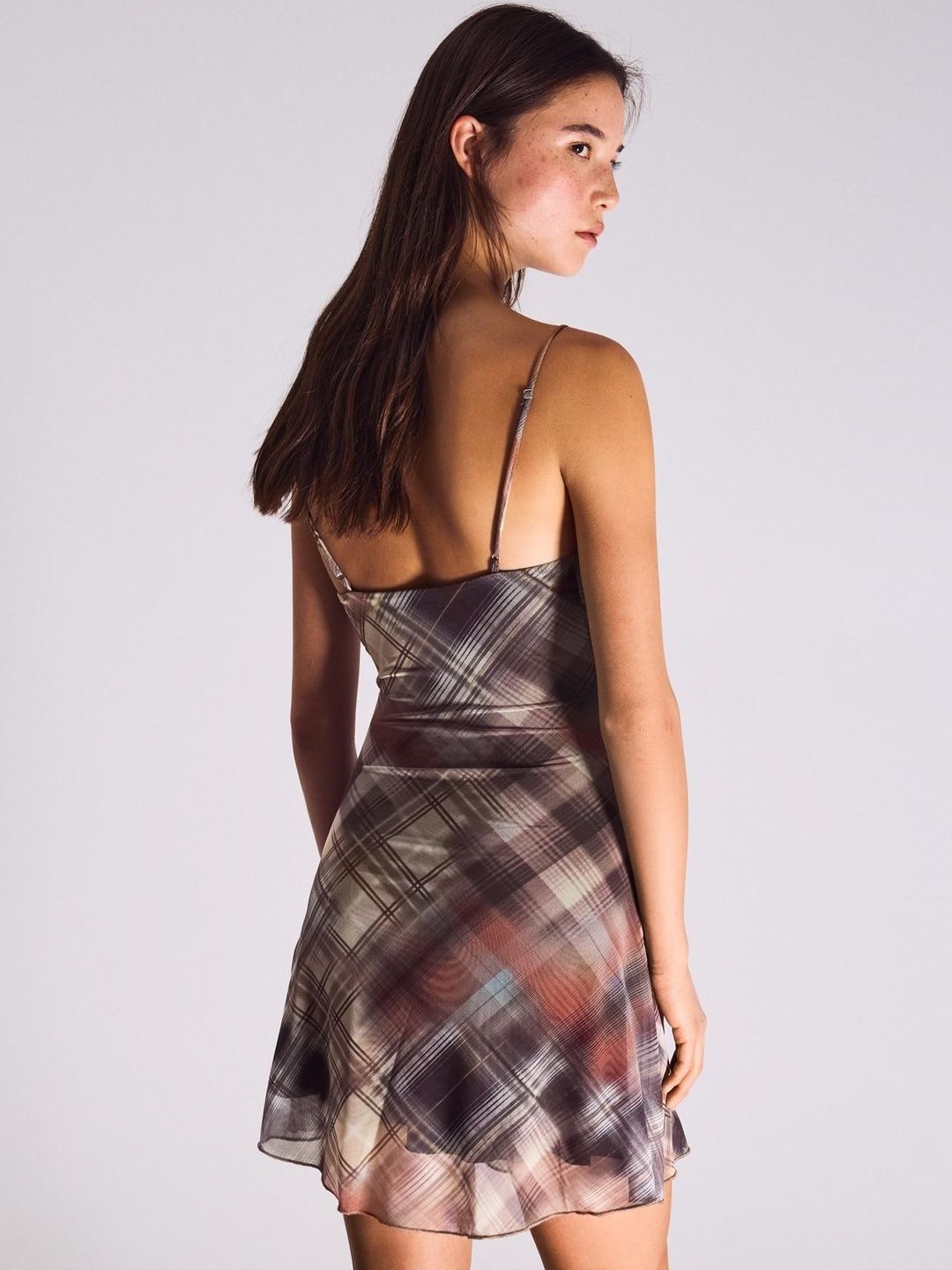 Mini Checked Chiffon Tulle Dress