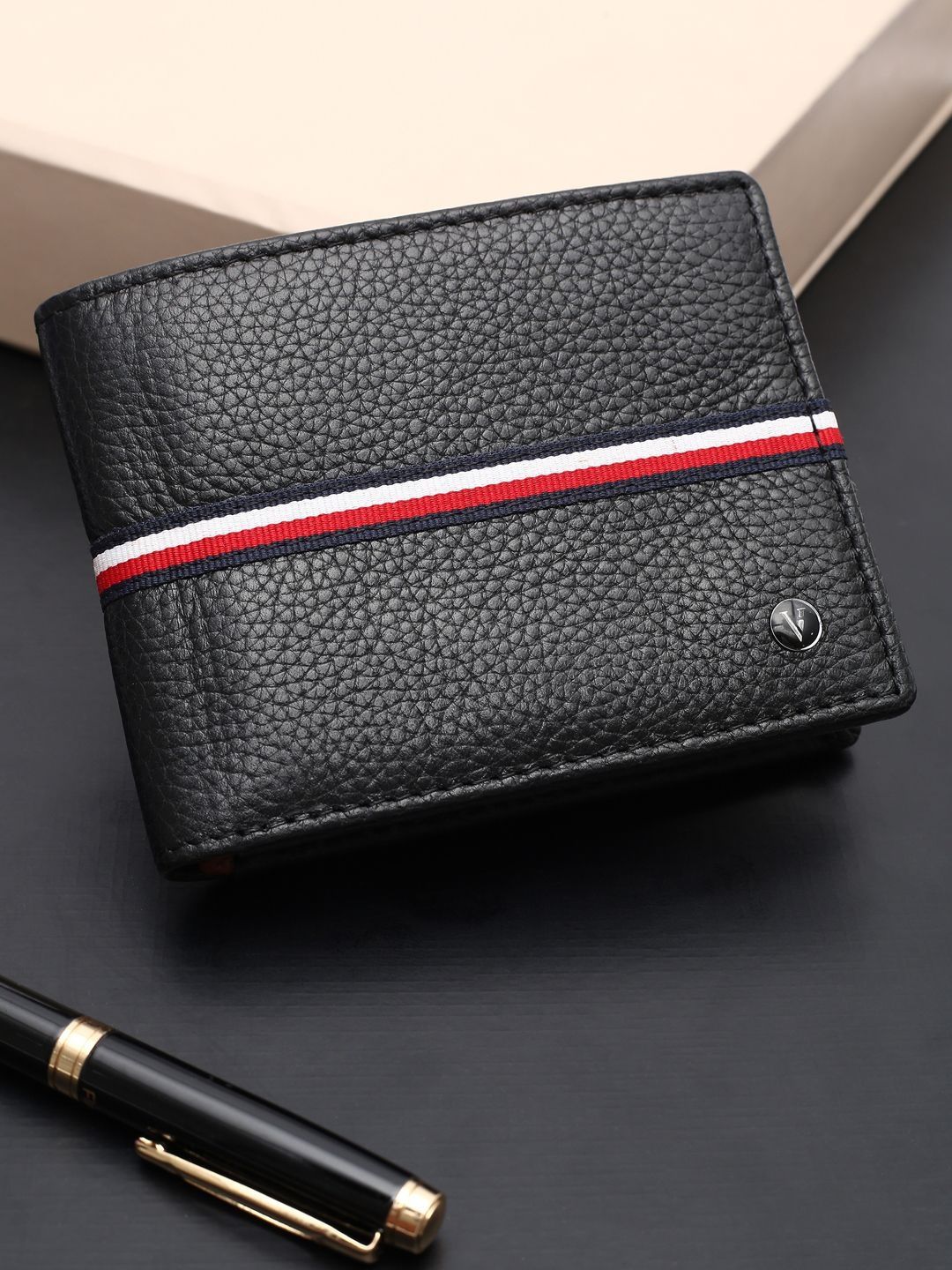 Van Heusen Men Textured Leather Wallets