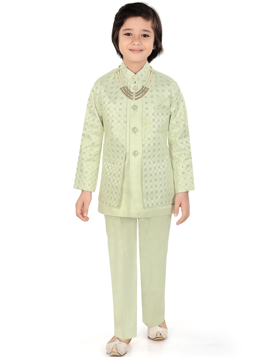 joley poley Boys Sequin Embroidered Mandarin Collar Sherwani