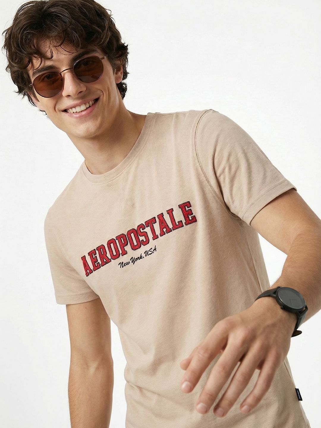 Aeropostale Brand Logo Embroidered Pure Cotton T-shirt